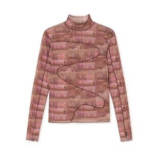 Paloma Wool Cometa Top Long Sleeve Dark Pink Abstract Swirl Print Size Small